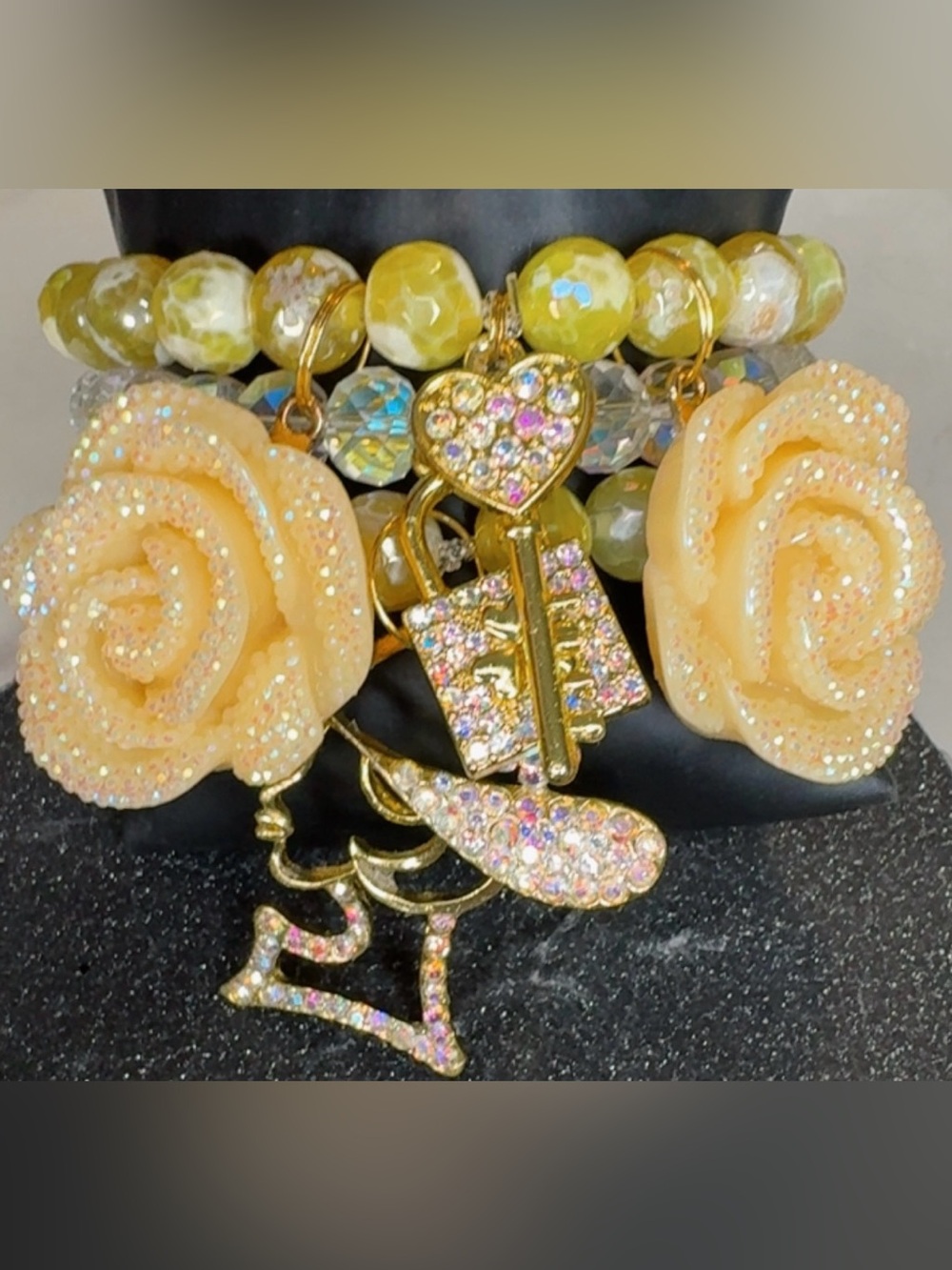 Sparkling Peach Rose Charm Bracelet - Women Jewelry Bracelets